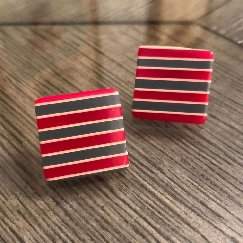 Vintage StripedโAcrylic Square Earrings Retro